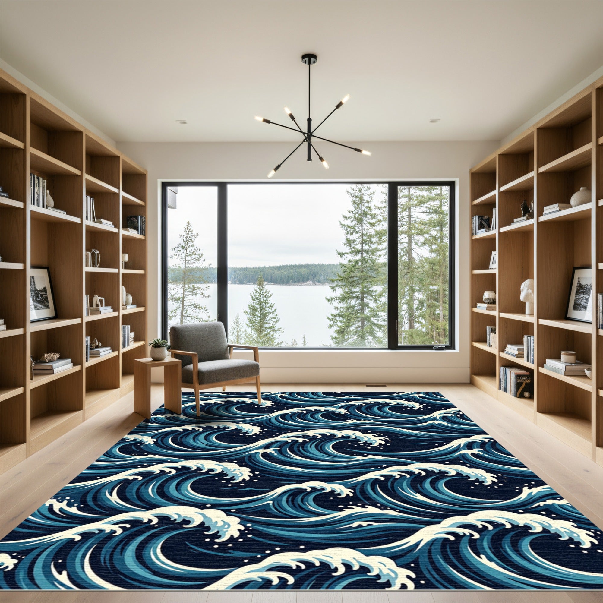 Deep Blue Oceanic Waves Rug