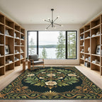 Elegant Cream Rose Floral Medallion Rug