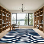 Modern Navy Blue Wavy Linear Rug
