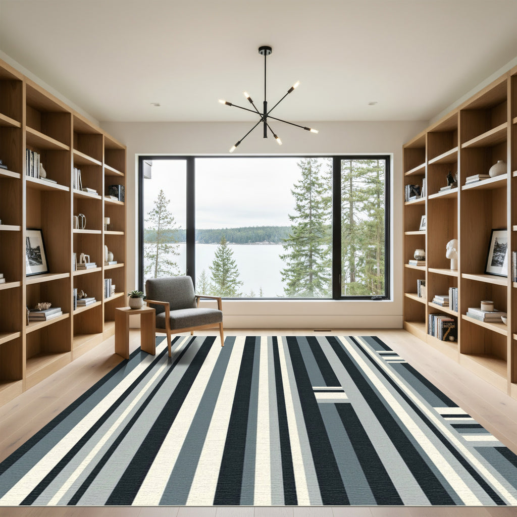 Modern Vertical Stripe Gray Cream Rug