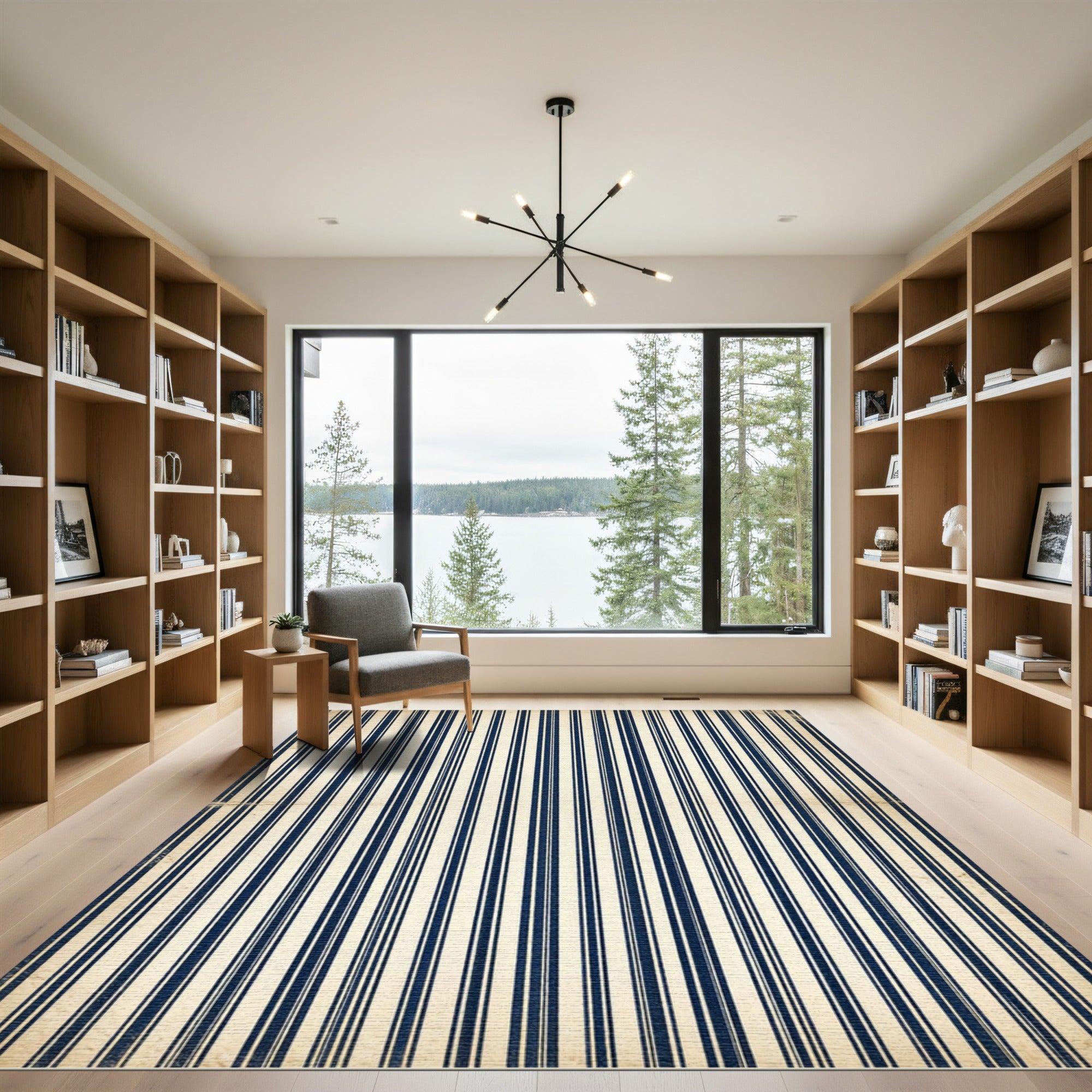 Classic Navy and Cream Pinstriped Rug