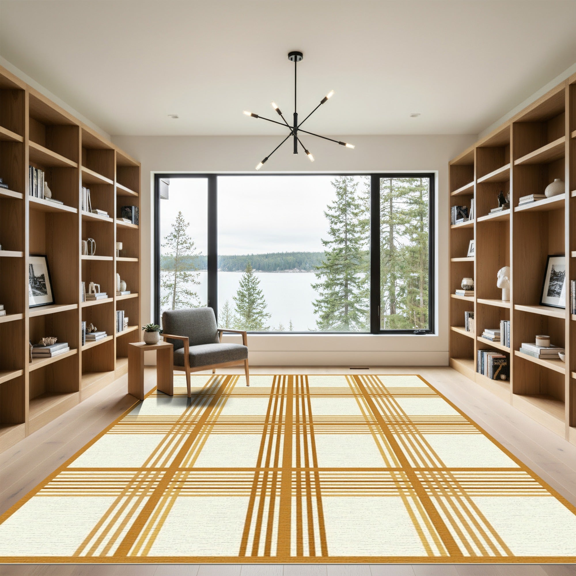 Modern Mustard Gold Plaid Grid Rug