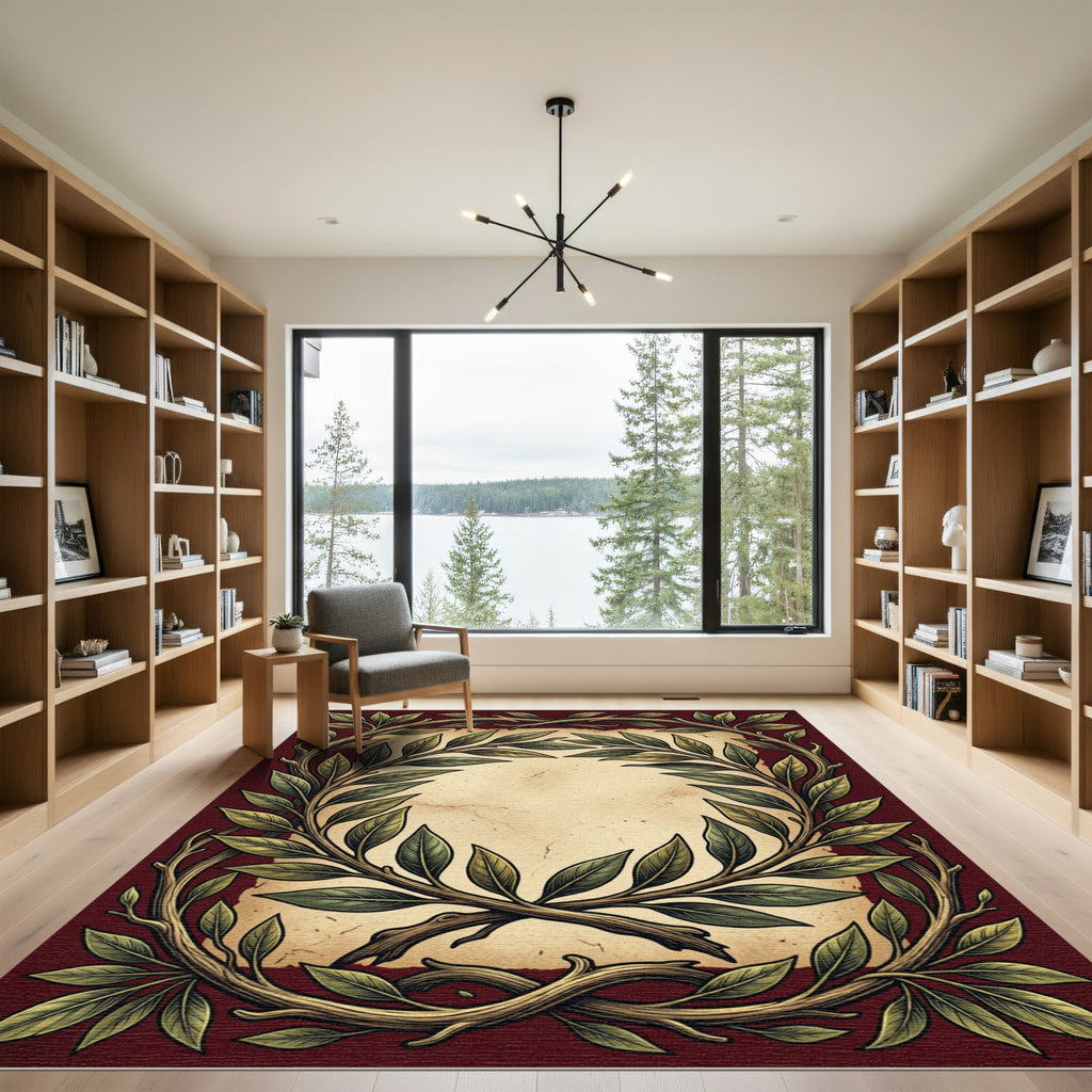 Red Laurel Wreath Border Rug