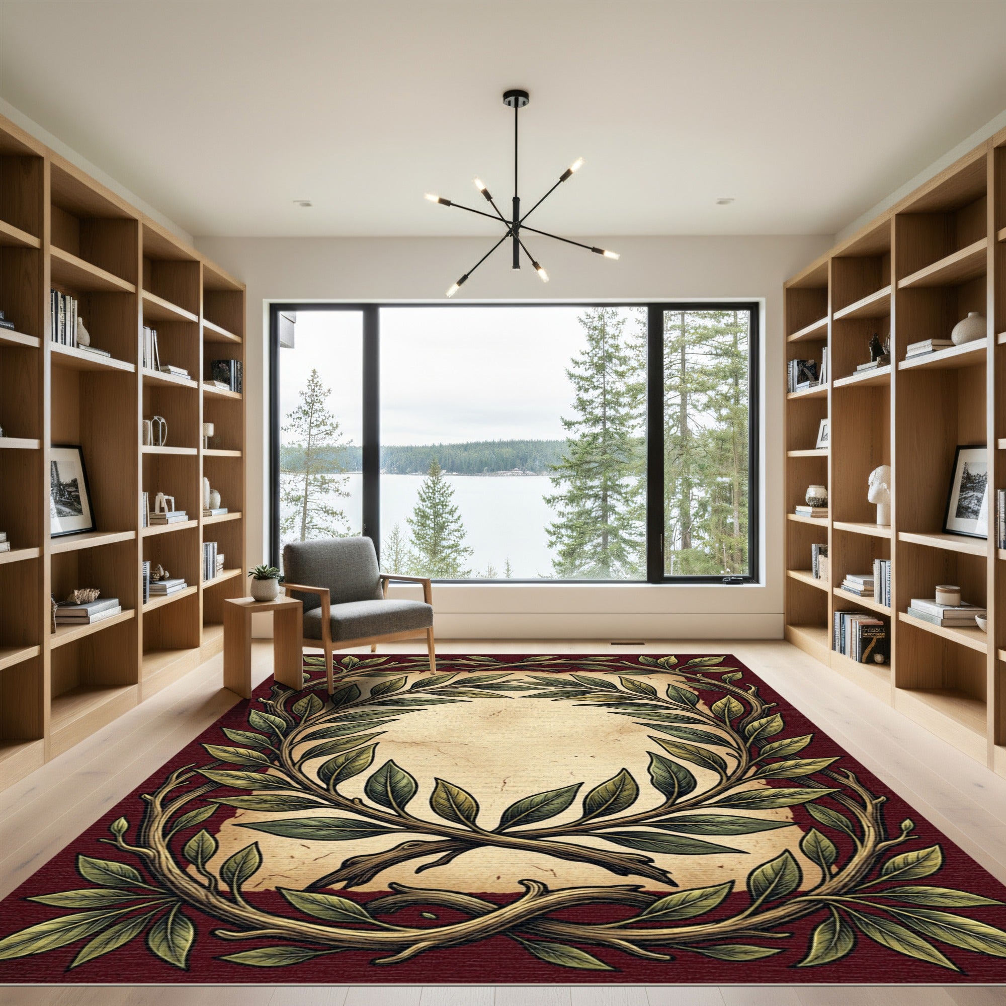 Red Laurel Wreath Border Rug