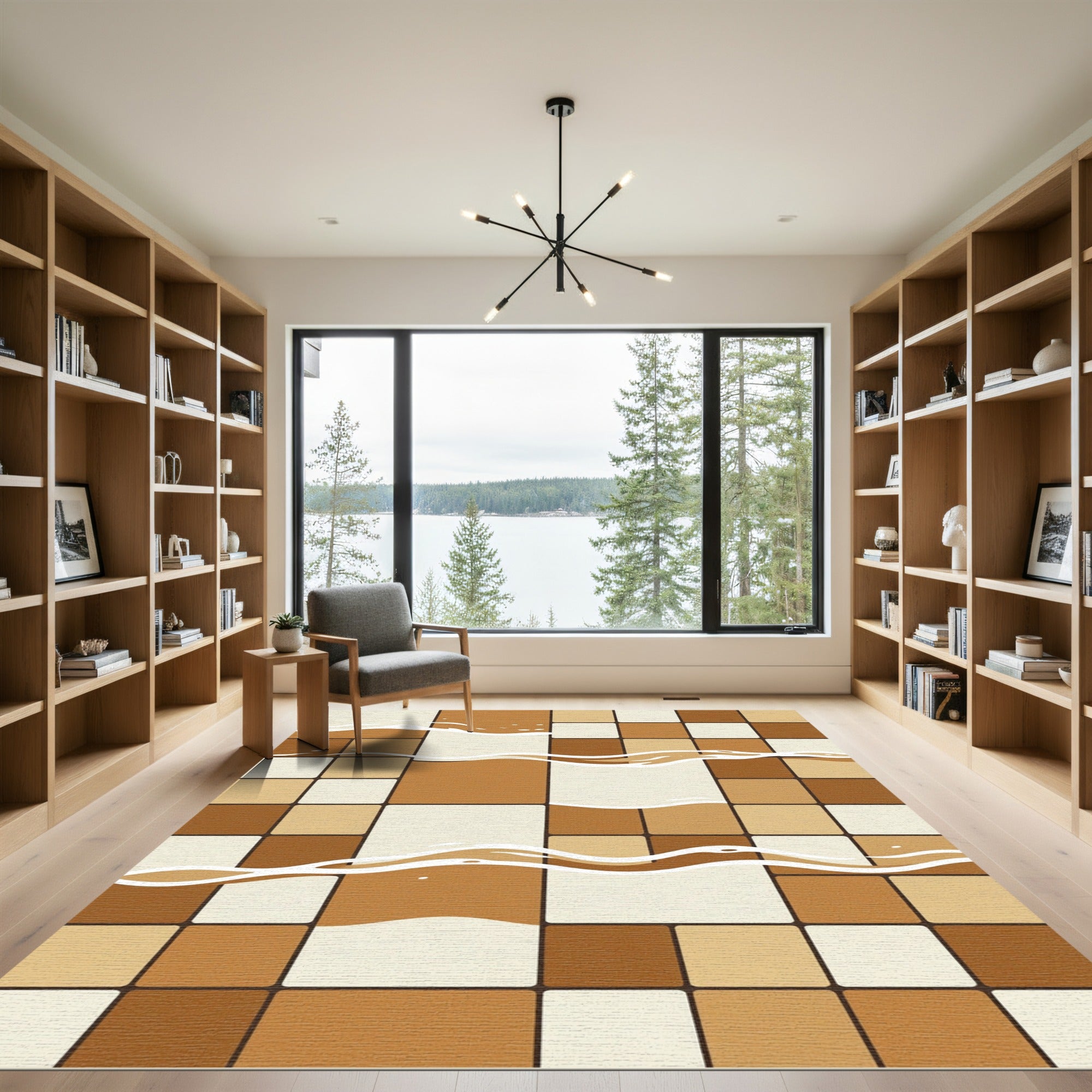 Brown Tan Square Wave Effect Rug
