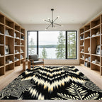 Cream Black Chevron Paisley Mandala Rug