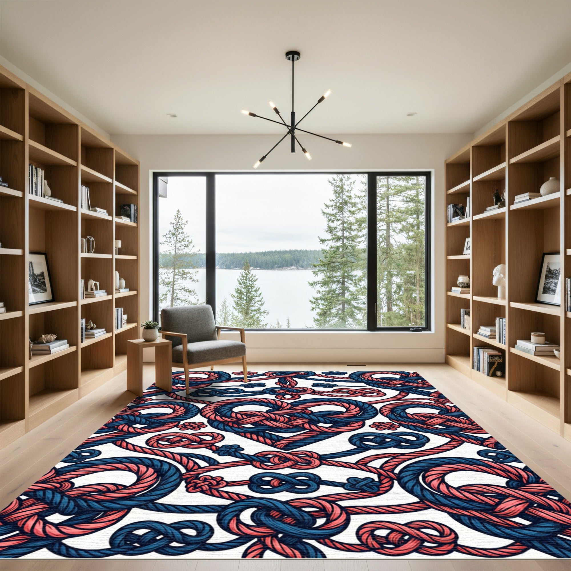 Coral Blue Nautical Rope Knots Rug