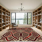 Red Cream Interlocking Geometric Lattice Rug