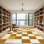 Brown Cream Checkerboard Geometric Square Rug