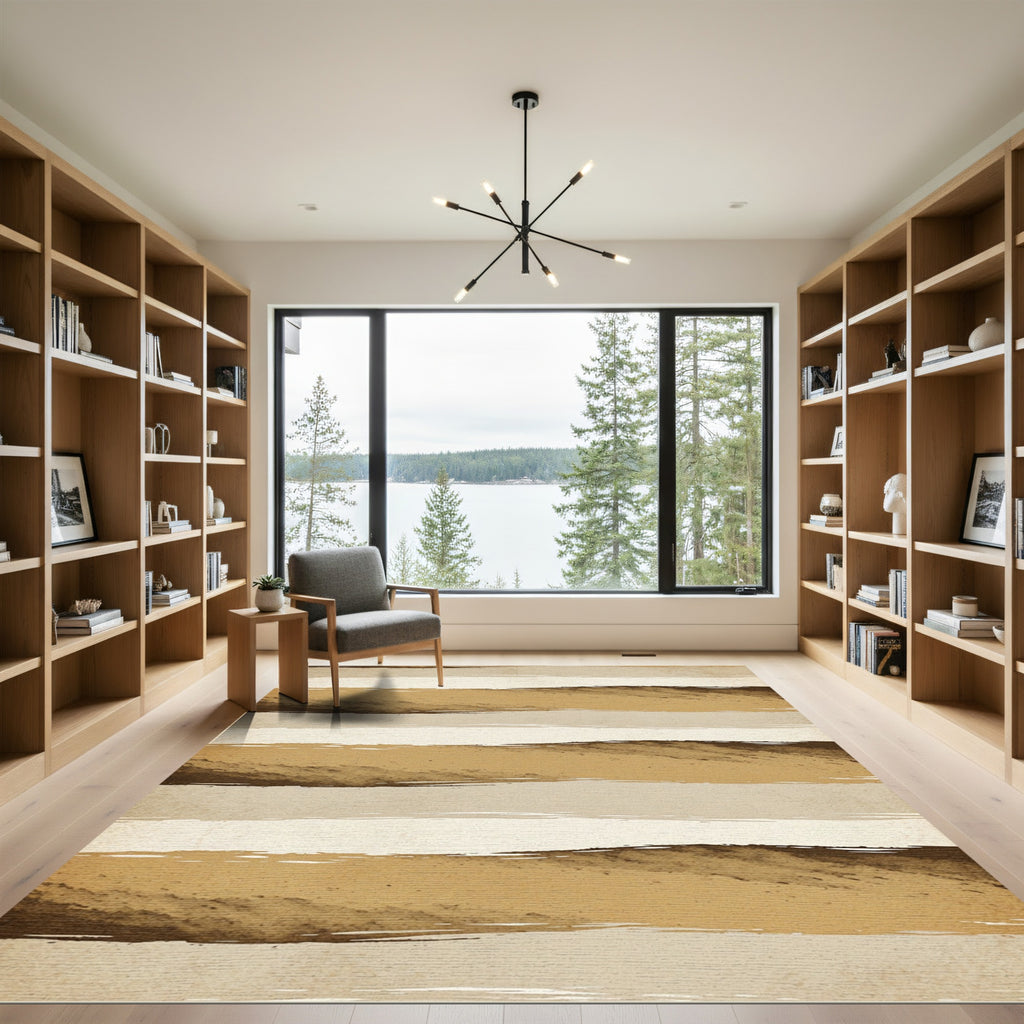Minimalist Earthy Brown Horizontal Brushstroke Rug