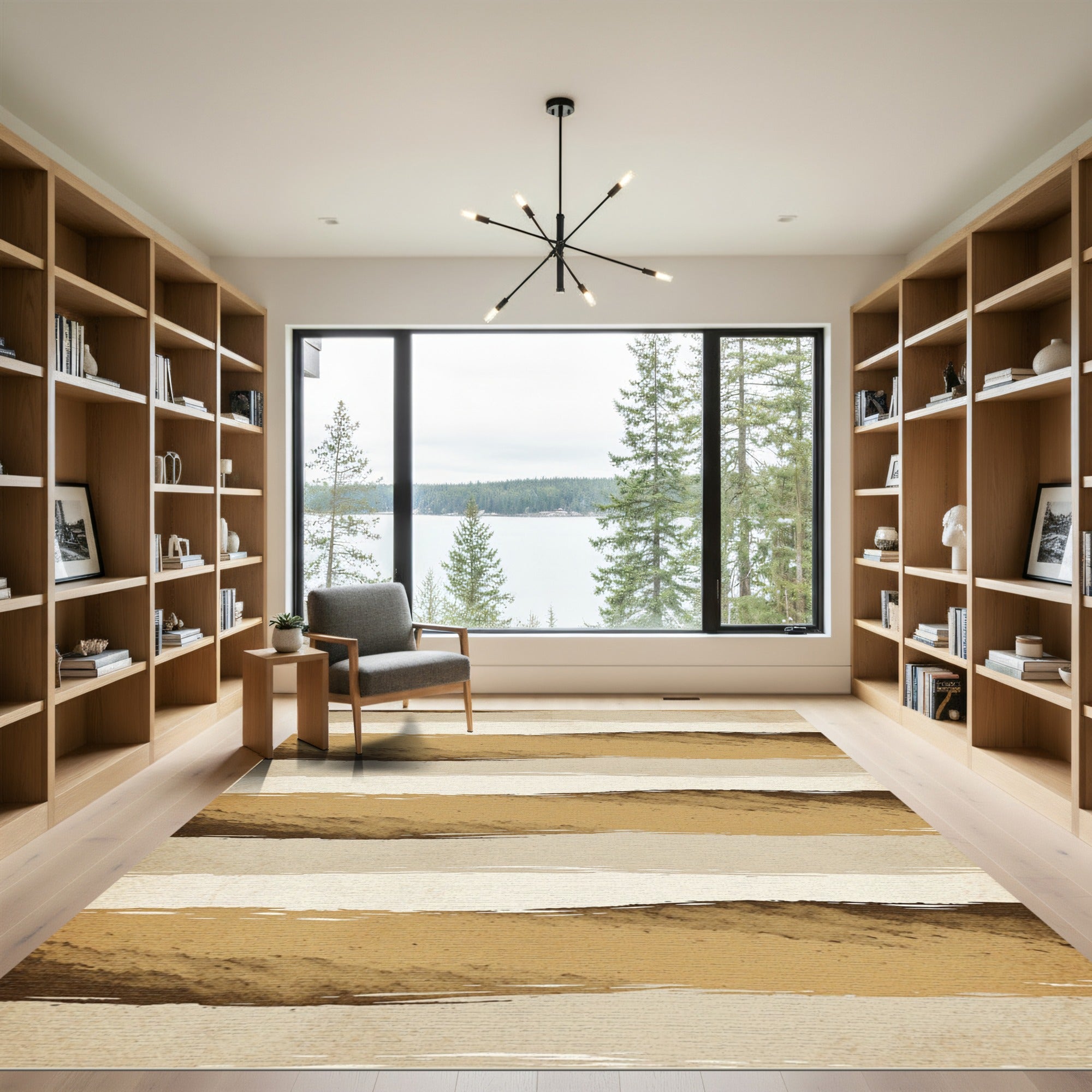 Minimalist Earthy Brown Horizontal Brushstroke Rug
