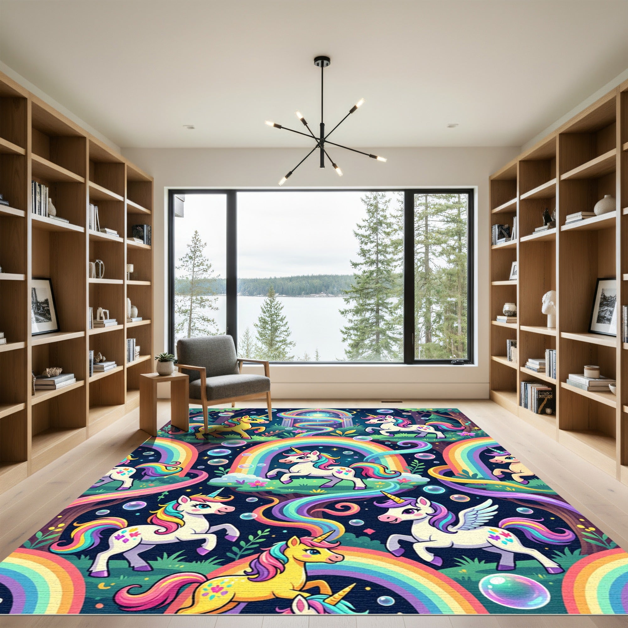 Whimsical Rainbow Unicorn Enchanted Forest Rug