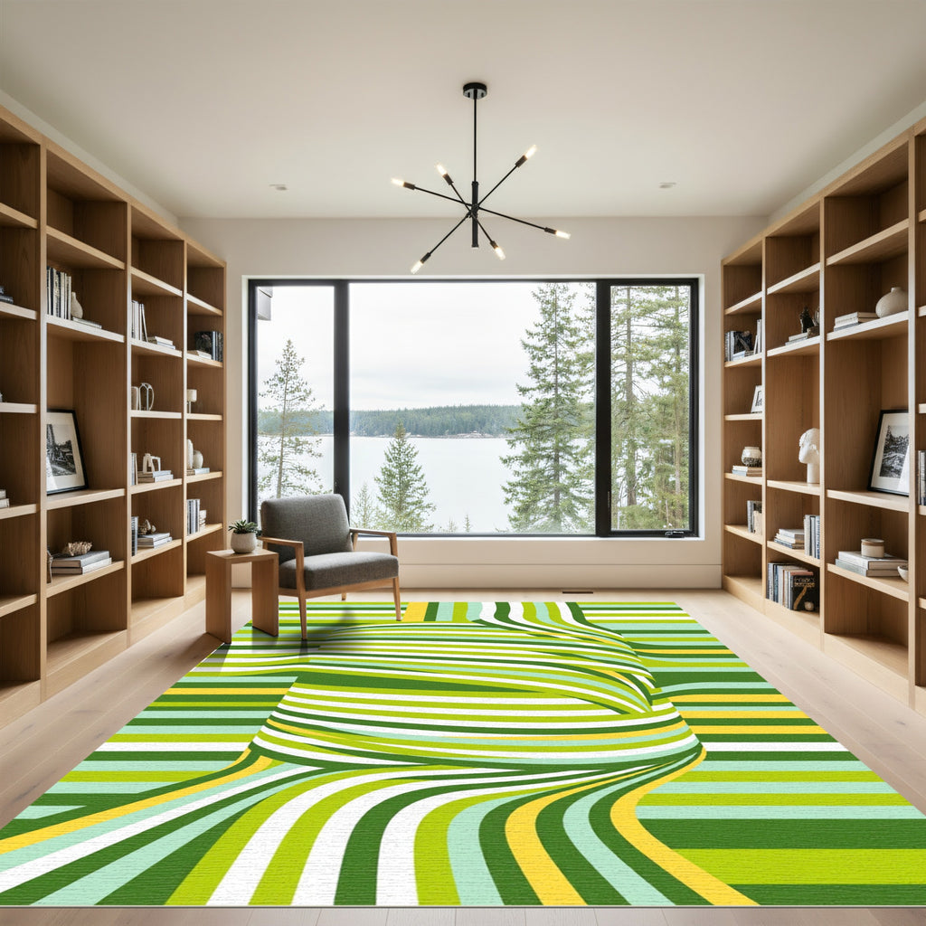 Modern Abstract Lime Green Ribbon Flow Rug