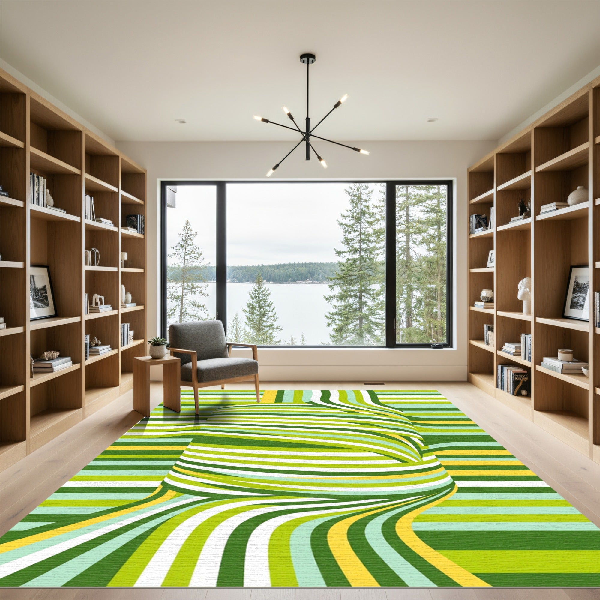 Modern Abstract Lime Green Ribbon Flow Rug