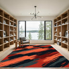Crimson Orange Abstract Brush Strokes Rug