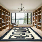 Contemporary Abstract Court Maze Monochrome Area Rug