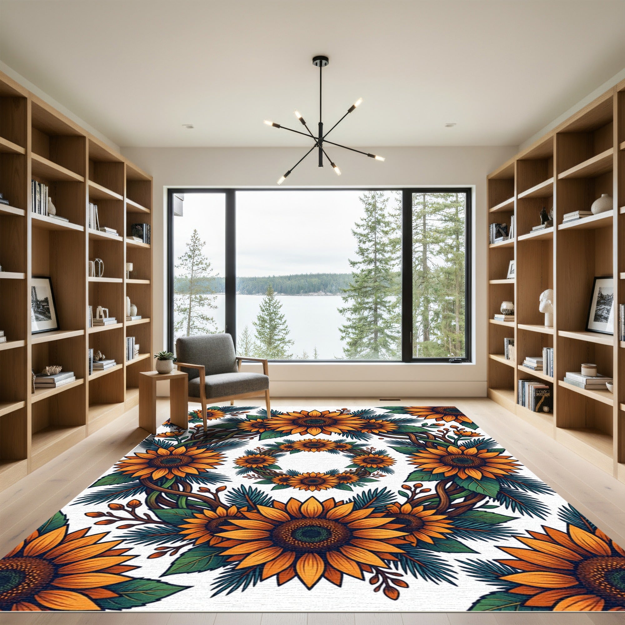 Vibrant Sunflower Wreath Botanical Art Rug