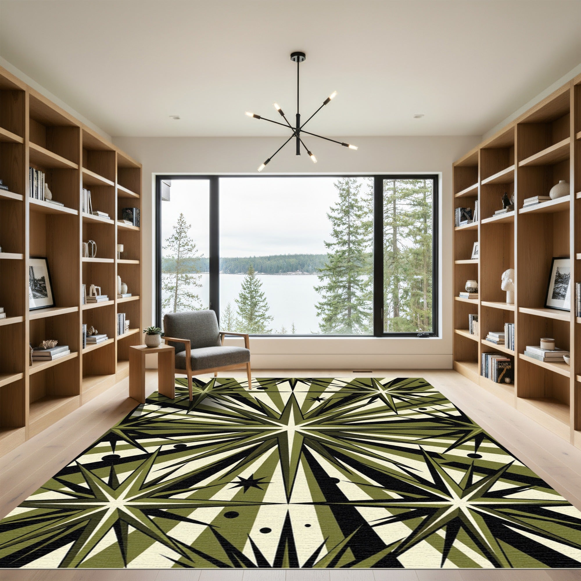 Olive Mid-Century Geometric Starburst Rug