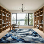 Misty Blue Moonlit Mountain Waves Rug