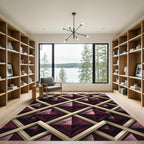 Deep Burgundy Geometric Art Deco Grid Rug