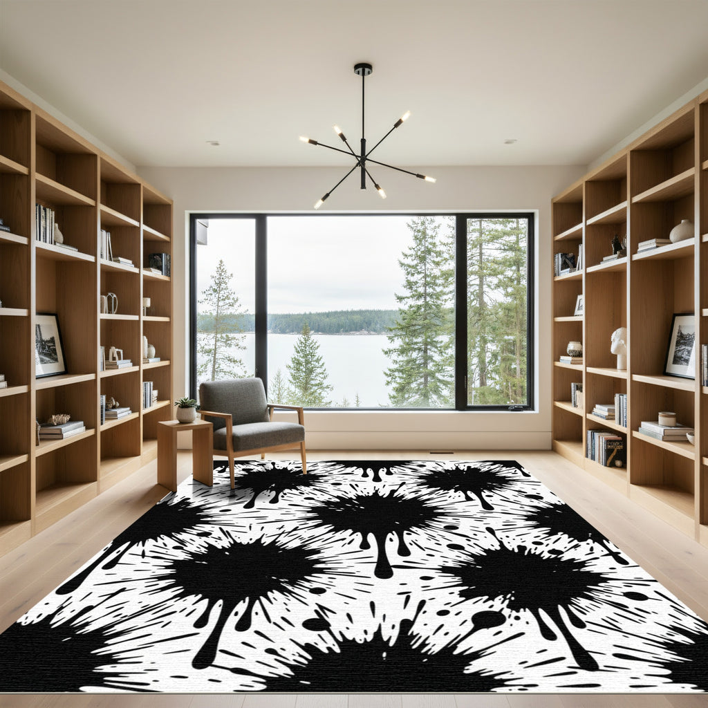 Ink Splatter Black White Abstract Rug