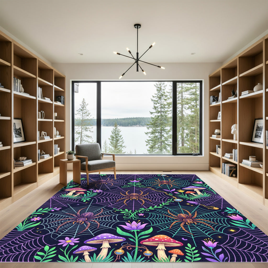 Whimsical Purple Spider Web Forest Rug