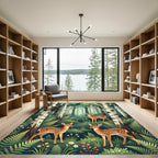 Whimsical Forest Fawn Birch Woodland Scene Rug