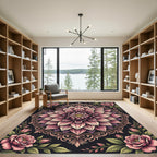 Ornate Pink Dahlia Floral Mandala Rug