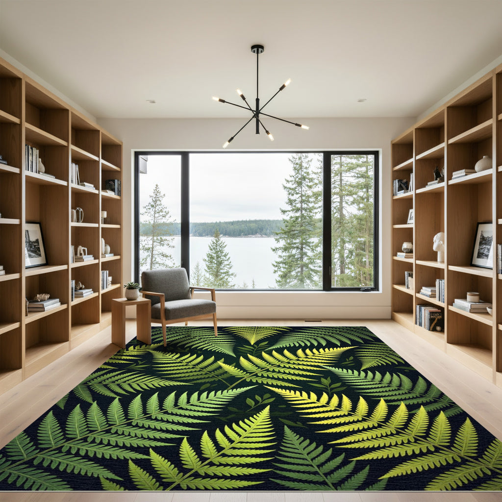 Lush Green Fern Forest Pattern Rug
