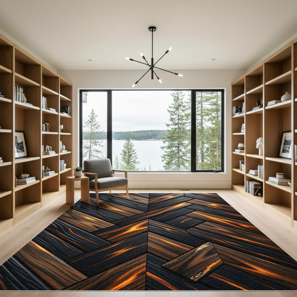 Dark Wood Grain Herringbone Fire Rug