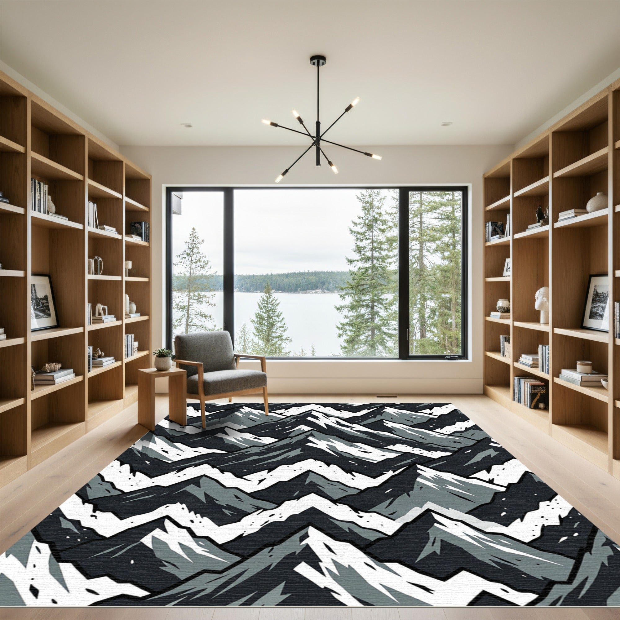 Monochromatic Jagged Mountain Peaks Rug