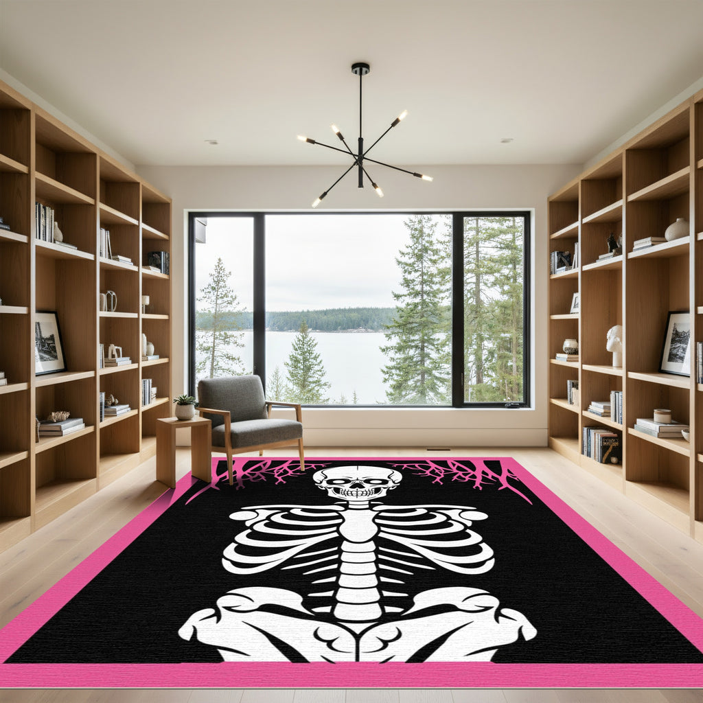 Bold Pink Skeleton Bone Illustration Rug