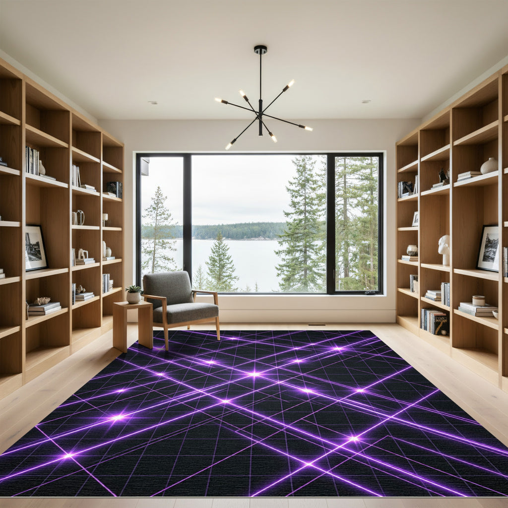 Geometric Radiant Purple Light Grid Rug