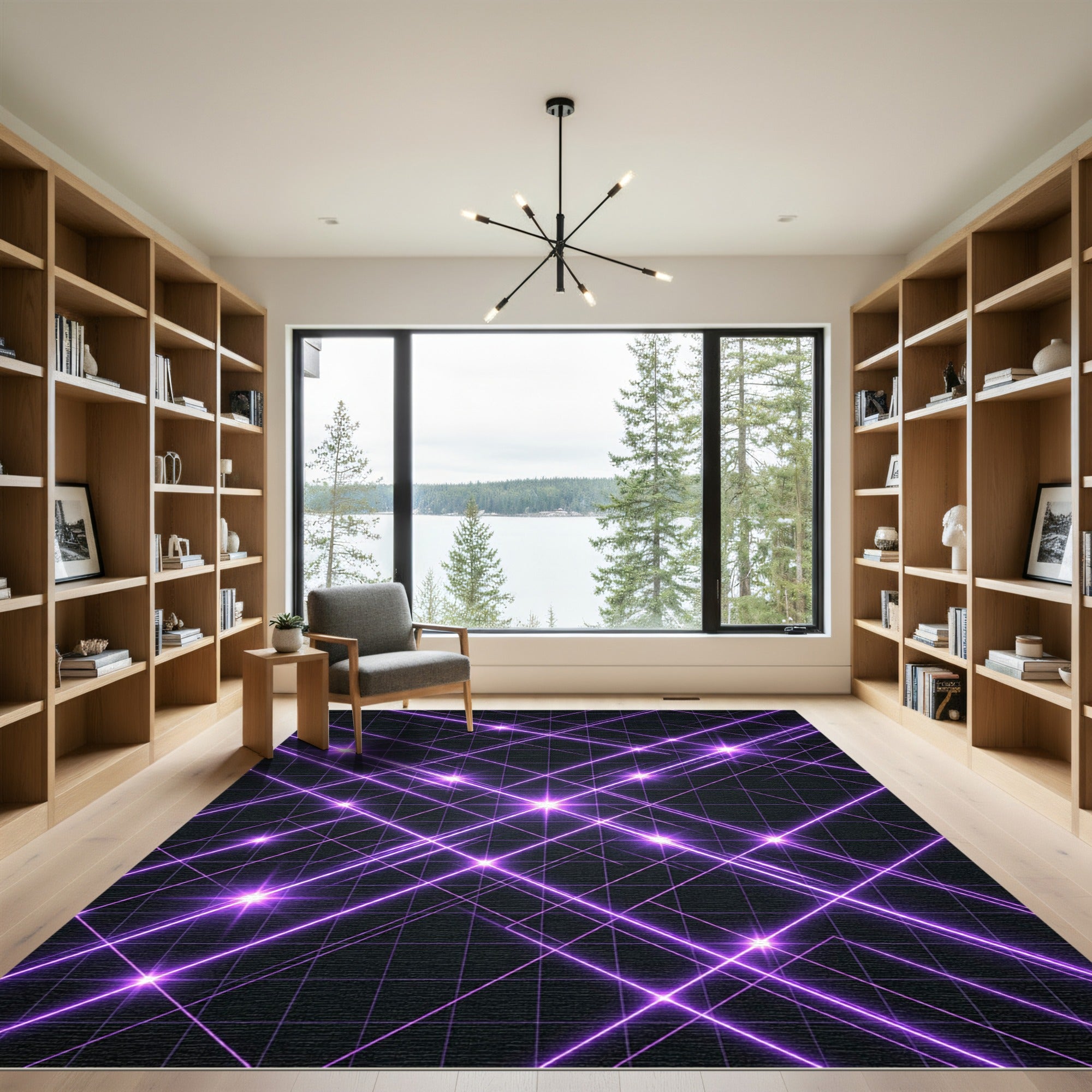 Geometric Radiant Purple Light Grid Rug