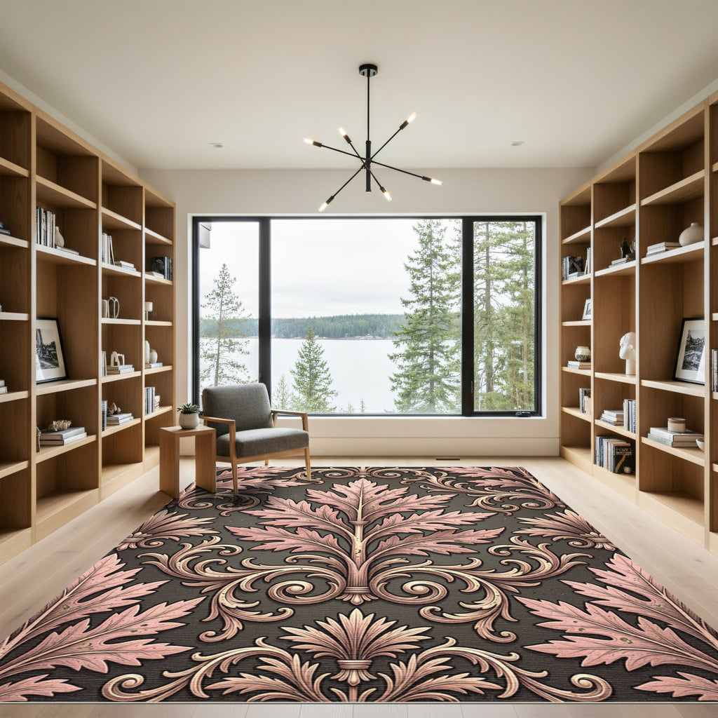 Elegant Sage and Blush Acanthus Scroll Rug