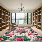 Tropical Pink Flamingo Floral Scatter Rug