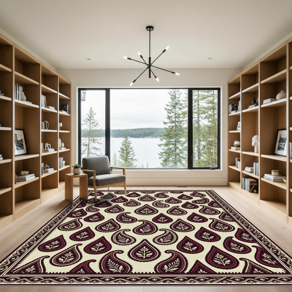 Deep Burgundy Paisley Floral Boughs Rug