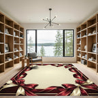 Elegant Burgundy Ribbon Border Frame Rug