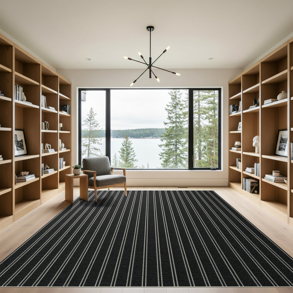 Classic Black White Pinstripe Stripe Rug