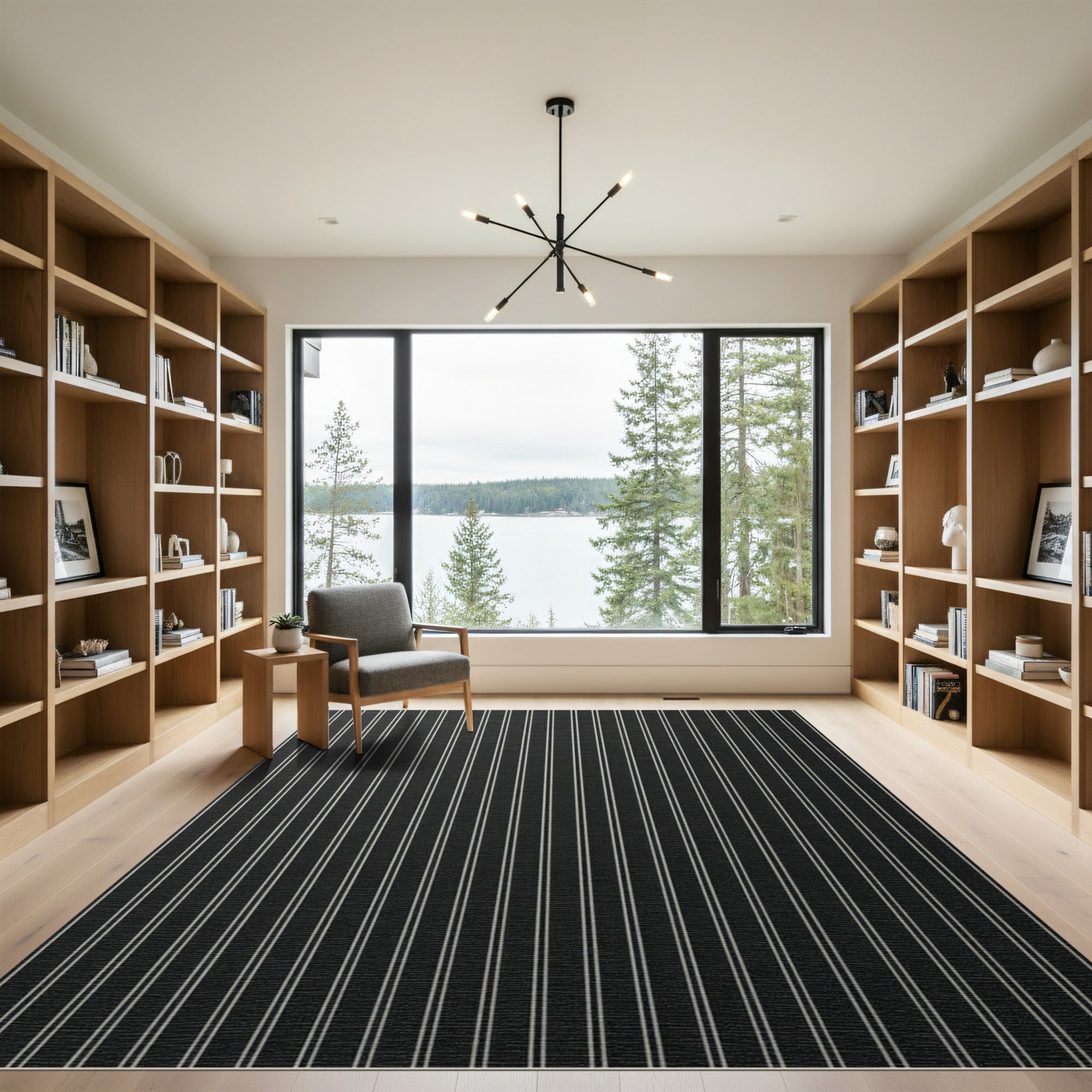 Classic Black White Pinstripe Stripe Rug