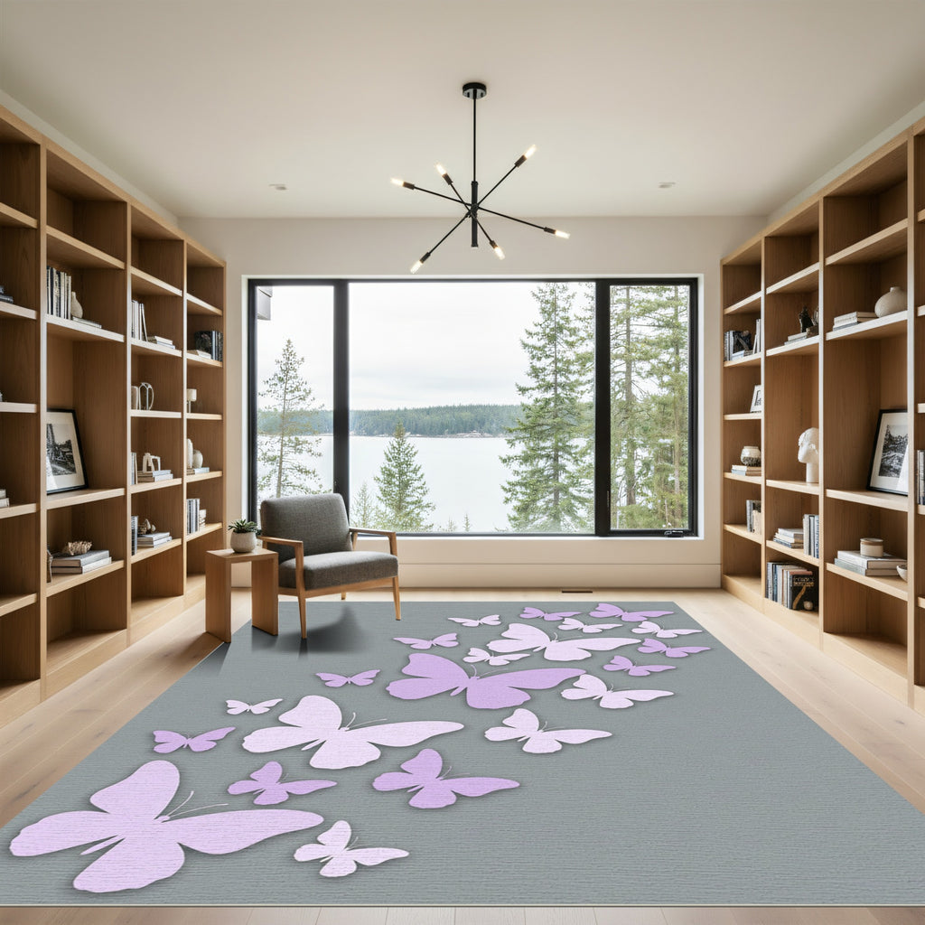 Ethereal Soft Purple Butterfly Swarm Rug