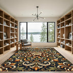 Golden Floral Damask Scroll Area Rug