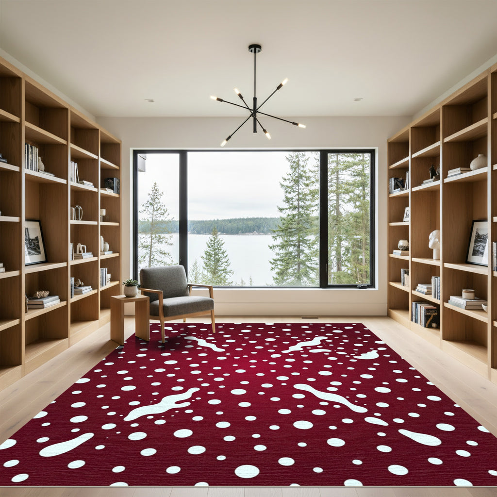 Deep Red Polka Dot Splash Rug