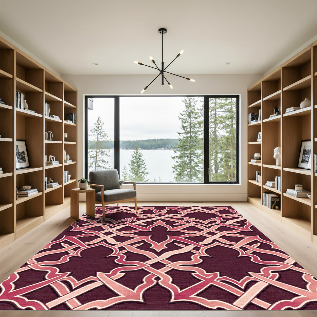 Burgundy Merlot Interlocking Damascus Lattice Rug