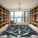 Art Deco Navy Gold Shell Fan Rug