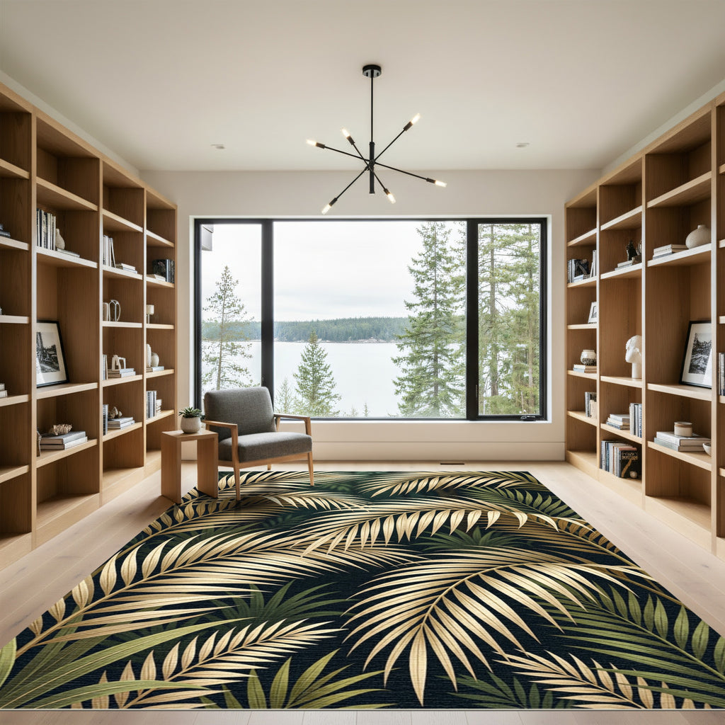Gilded Palm Leaf Tropical Grove Rug