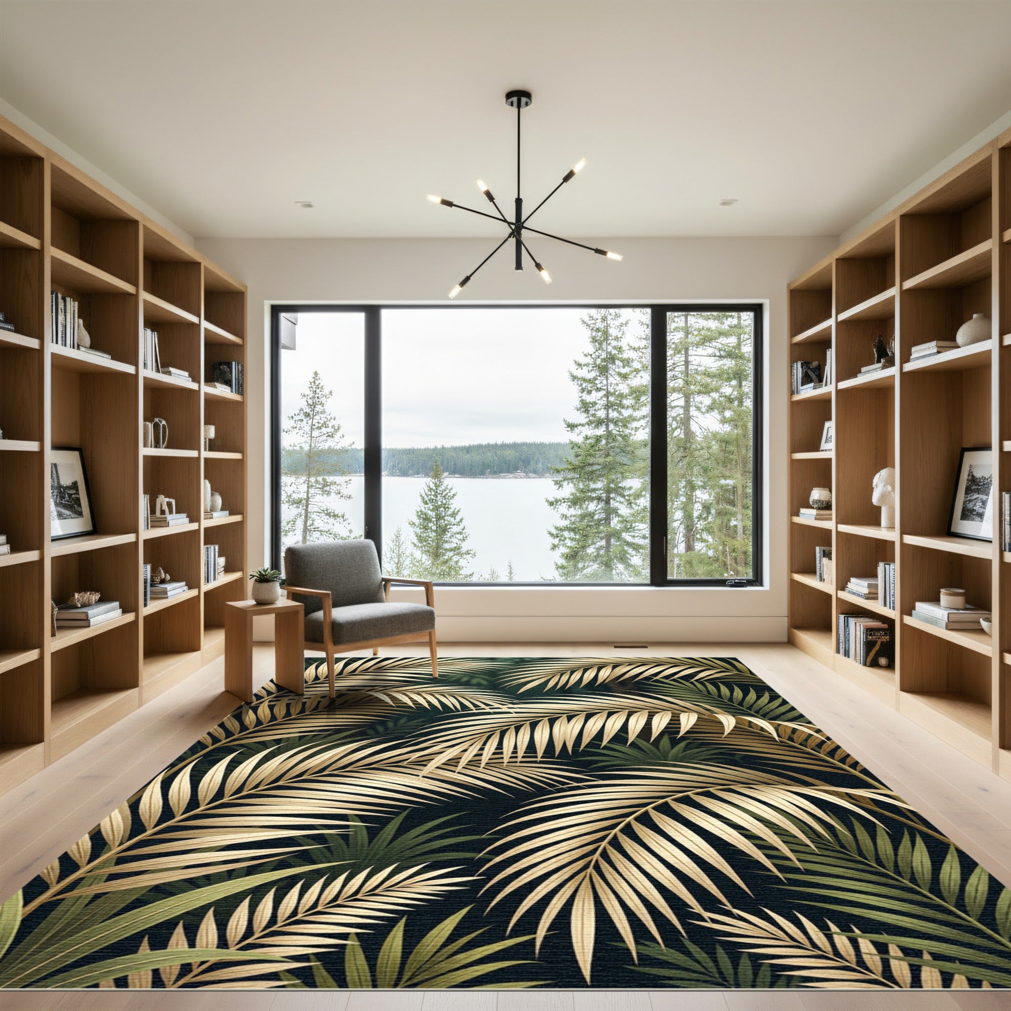 Gilded Palm Leaf Tropical Grove Rug
