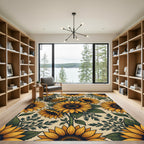 Vibrant Sunny Sunflower Botanical Illustration Rug