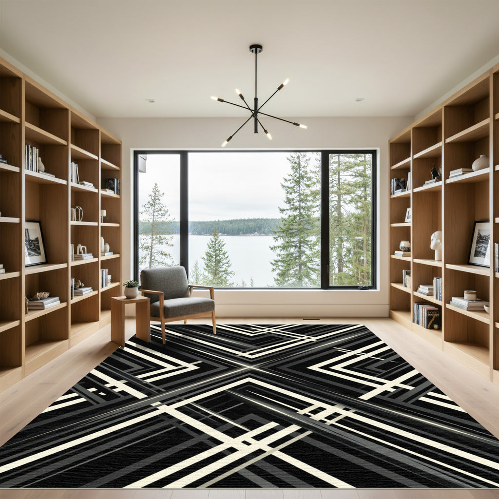 Monochromatic Minimalist Geometric Angular Stripe Rug