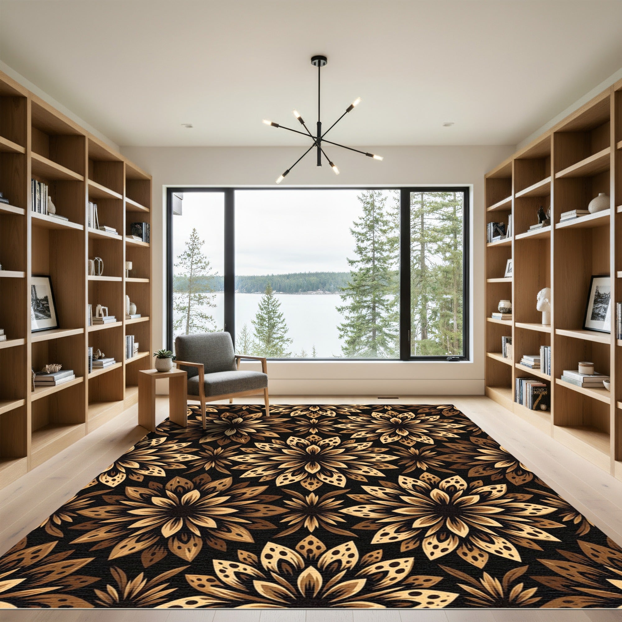 Rich Brown Floral Mandala Rug